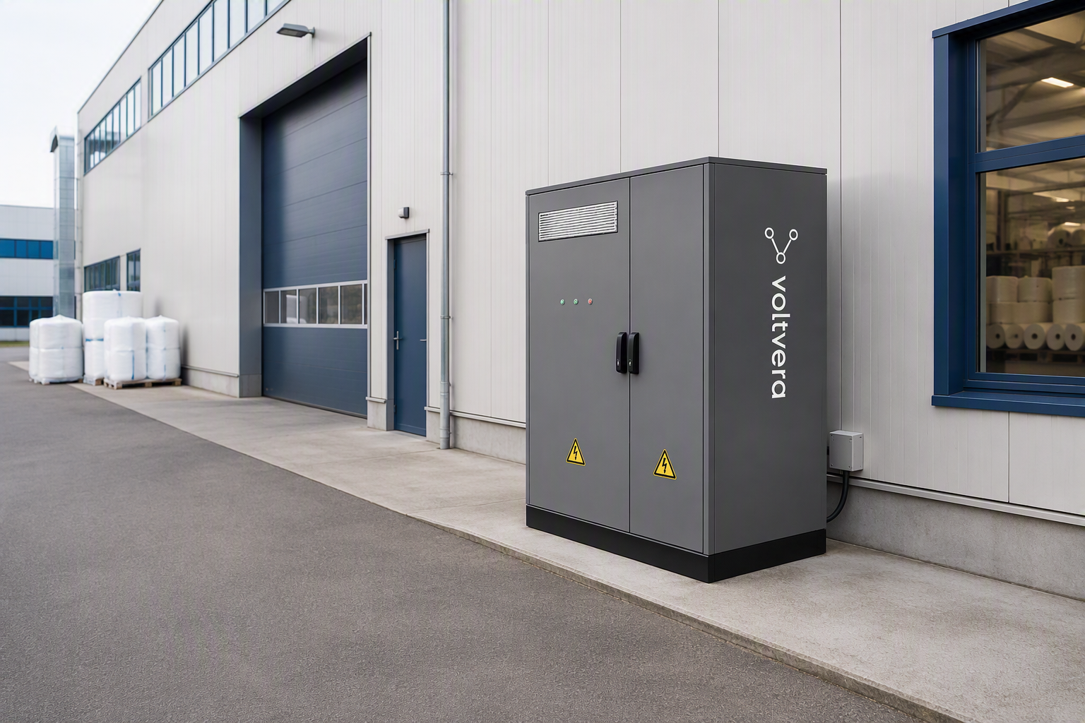 Batteriespeicher vor einem mittelständischen Chemieunternehmen