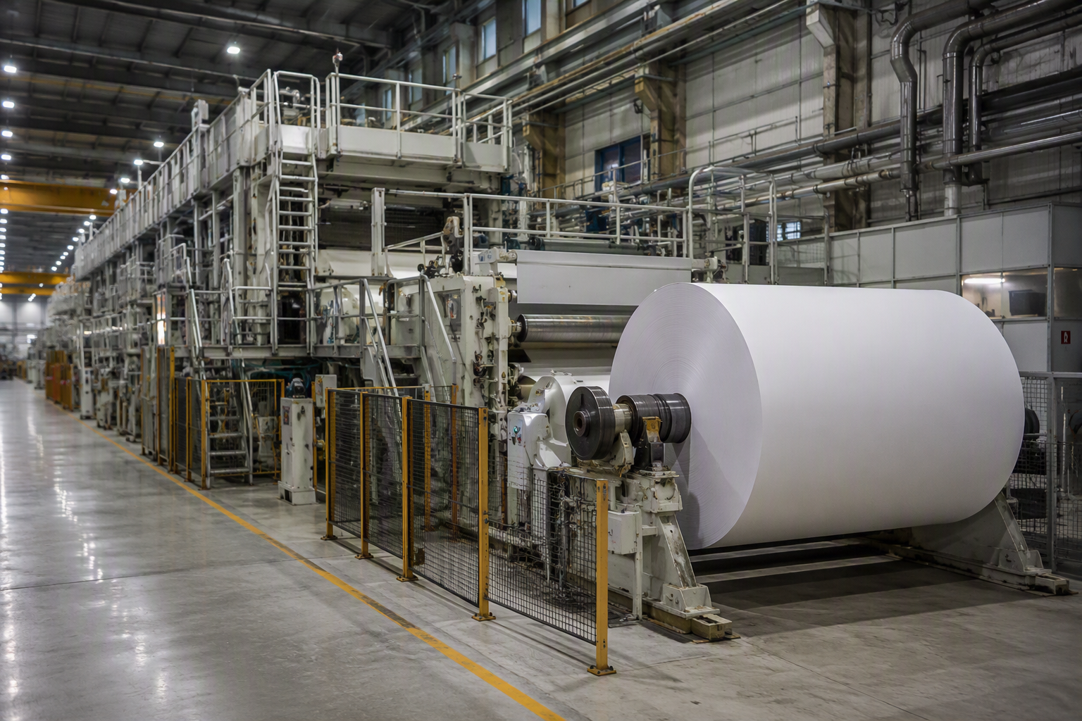 Papiermaschine in einer Papierfabrik für Verpackungspapier